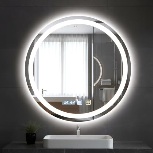Badspiegel mit Beleuchtung 60 CM, Badezimmerspiegel, Wandspiegel mit Licht | Bellanny LED Badezimmer Spiegel mit Beleuchtung, Bathroom Mirror Rund | Touch,Dimmbar,3 Lichtfarben, Antibeschlag,Memory,IP44