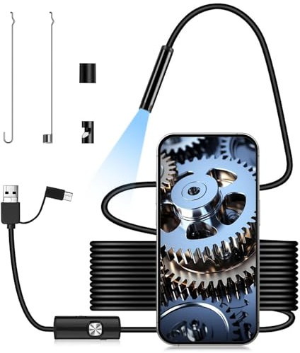 SJACXANM Caméra Endoscopique, Endoscope Camera HD avec 6 Lumières, 3 en 1 Endoscopique D'inspection Ip67, Camera Canalisation pour Smartphone Android (5m)