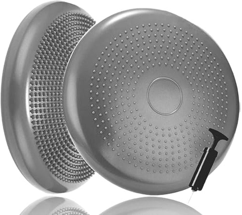 Erwachsene Balancekissen Ballsitzkissen mit Luftpumpe, Durchmesser 33cm Balance Training Yoga Matte Massage Board Physiokissen für Core, Koordination, Fitness Rückentraining Pad (Grau)