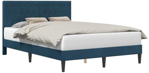 vidaXL Bettrahmen mit Kopfteil Blau 120 x 200 cm Samt, Modernes Schlafzimmer, schicke Samt-Bettgestell, rechteckiges Design, Elegante Bettwäsche, praktischer Stil
