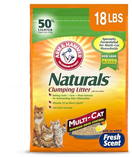Arm & Hammer Naturals Clumping Cat, Litter Odor Control, Multi Cat Litter, 18 lb. Bag