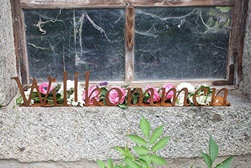 Rostikal Willkommen Schild 77 x 13 cm Rost Deko Schriftzug Gartendeko Vintage Deko Türdeko