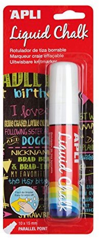 APLI 13960 - Rotuladores de Tiza Borrable, 10 x 15 mm, Liquid Chalk Punta Redonda, Blanco