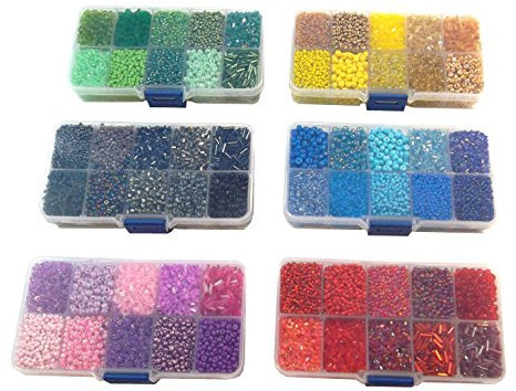 6 BOX ROCAILLES BASTELSET GLASPERLEN SET ROCCAILLES PERLEN STIFTPERLEN RUND 1200g 2 3 4 6 mm POSTEN Q66