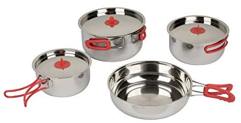 Bo-Camp Urban Outdoor 2100800 Koch Set 4teilig Camping Küche Topf Pfanne Geschirr Stapelbar Edelstahl, Einheitsgröße, Silber
