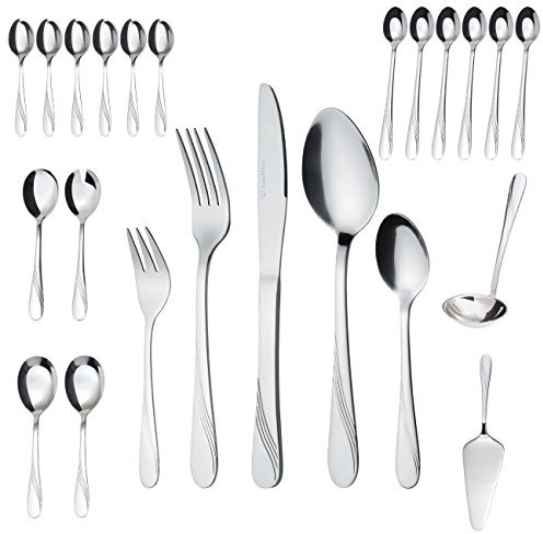 'Gräwe Set de couverts pour 6 personnes, 48 Pièces – Ménagère avec présente de et couverts de service en acier inoxydable, inoxydable, sans nickel – Serie Stralsund