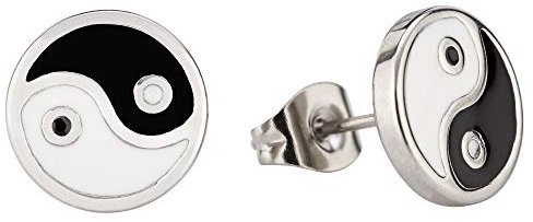 Bungsa Unisex Ohrstecker Yin & Yang Silber aus 316L Edelstahl