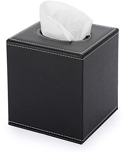 BTSKY Cubo quadrato in pelle PU per uso domestico e ufficio porta fazzoletti di carta velina (cubo nero)