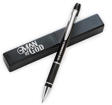 Christian Art Gifts - Man of God Black Stylish Classic Ballpoint Pen 1 Timothy 6:11 Bible Verse Refillable Retractable Medium Black Ink for Journal, Planner, Writing, Notes
