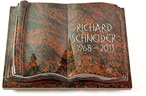 MEMORUM Grabmale Grabbuch, Grabplatte, Grabstein, Grabkissen, Urnengrabstein, Liegegrabstein Modell Antique 40 x 30 x 8-9 cm Aruba-Granit, poliert inkl. Gravur (Ohne Ornament)