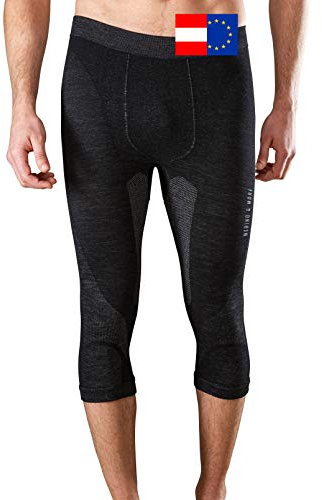 Merino & More Merino Unterhose Herren - Funktionsunterwäsche Merinowolle - Premium Funktions Skiunterhose 3/4 lang - schwarz-grau Gr. L