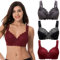 Curve Muse Taglia Grossa Reggiseni Senza Fili sfoderati Minimizer con Pizzo Ricamato-3 Confezioni-Borgogna,Nero,Grigio-3D