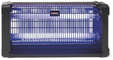 Perel Elektrischer Insektenvernichter, UV-Lampe, Mückenlampe, Fliegenfalle, Anti Mücken Anti Fliegen Anti Wespen, Hochspannungsgitter 2800 V, 100 m², Auffangbehälter, schwarz