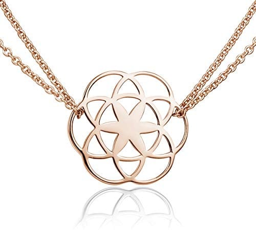 Materia Rosegold Kette Blume des Lebens - 925 Silber Halskette Lebensblume Mandala vergoldet KA-450-Rose