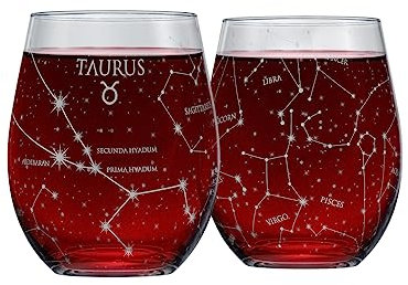 Greenline Goods Stier Stemless Weingläser | Zodiac Taurus Set | Handgeätzte 15 Unzen (2er-Set) - Astrologie Zeichen Glaswaren