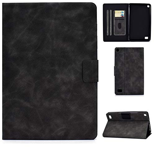 LMFULM® Hülle für Amazon Fire 7 2015/2017/ 2019 (7,0 Zoll) PU Lederhülle Smart Case mit Auto Schlaf/Wach Cover Ständer Schutzhülle Flip Cover Retro Grau