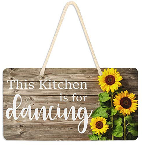 Sonnenblumen-Küchendekoration mit Aufschrift „This Kitchen is for Dancing“, Schild mit Sonnenblume, Haustür-Dekoration, Wandschild aus Holz, Hausdekoration, zum Aufhängen