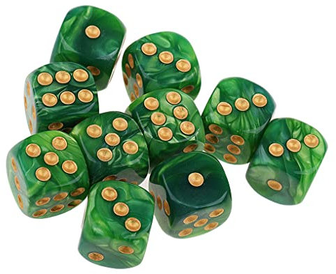Yourandoll 10 STÜCKE Polyedrische Würfel D6 Würfel 16mm Acryl Dice Spielwürfel for DND RPG Tischspiele (Grün Gelb)