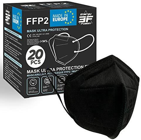 ENERGY BALANCE 20 Schwarze FFP2-Maske persönliche Schutzmaske, atmungsaktiv, bequem, zertifiziert und CE-holmologiert (20-BLACK)