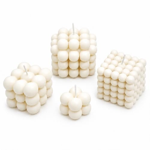 Bubble Kerzen Set (4) Stück, Höhe 3,5-6 cm | Handmade in Germany | Würfel Cube Deko Romantik Candle Geschenkset
