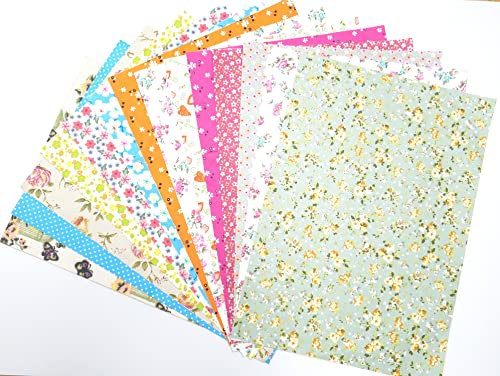 Selbstklebende Baumwollstoff Patchwork Deko-Stoff Dekorative Tape Aufkleber für DIY Scrapbooking Kleinen Handgemachten,Flicken zum Aufbügeln,Stoffe Reparatursatz Set,10 Zufälliges Muster 21 x 29cm