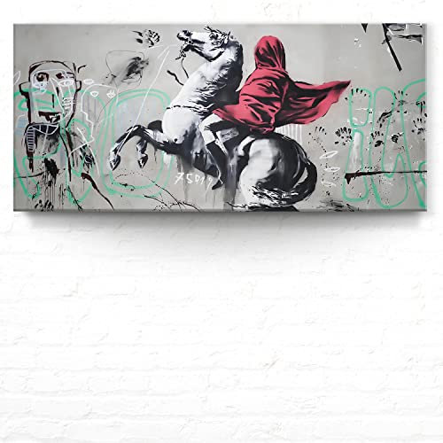 Banksy Art Graffiti Leinwand-Bild, Napoleon On Horse als Wandbild, 110x50cm cm groß, Street Art Banksy-Style als Kunstdruck zur Wand-Deko. Coole Banksy Wandbilder für Wohnzimmer, Büro