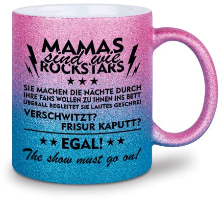 glitzertassen.de® | Mamas sind wie Rockstars | Tasse mit Glitzer | Geschenkidee | Muttertag | Roseblau