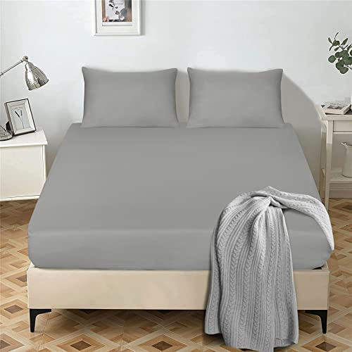 My home store Spannbettlaken für Einzelbett, 25 cm tief, gebürstete Mikrofaser, ultraweich, bügelfrei, knitterfrei, einfarbig, Spannbettlaken, hypoallergen, atmungsaktiv, Grau