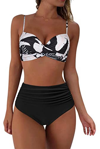 RXRXCOCO High Waisted Bikini Set Push Up Bikini Top with Tummy Control Padded 2 Piece Size M=10-12