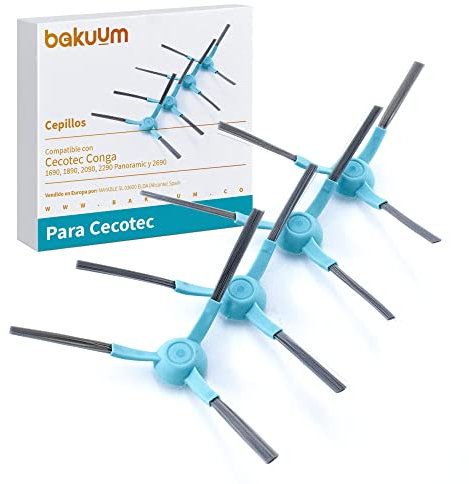 BAKUUM Pack 4 cepillos, escobillas laterales, para Cecotec Conga Series 1690, 1890, 2090, 2290 Panoramic y 2690. Pack repuestos y accesorios para robot aspirador