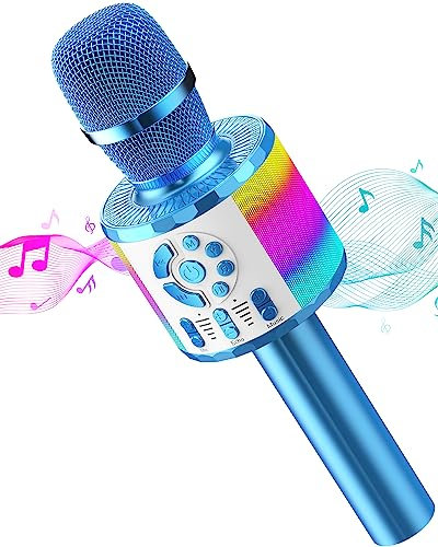 Micrófono Karaoke Bluetooth, Microfono Niños Inalámbrico Karaoke Portátil con Luces y Altavoz, Micro Dinámicos Juguetes Regalos para Niños Niñas de 4-13 Años Compatible con Android, iOS, PC