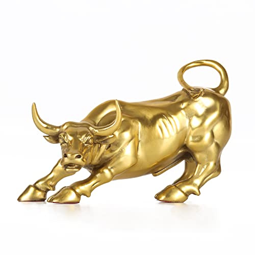 NILEEBUKER 25,9 cm L Wall Street Bull Statue Golden Bronze Charging Bull Home Office Dekor