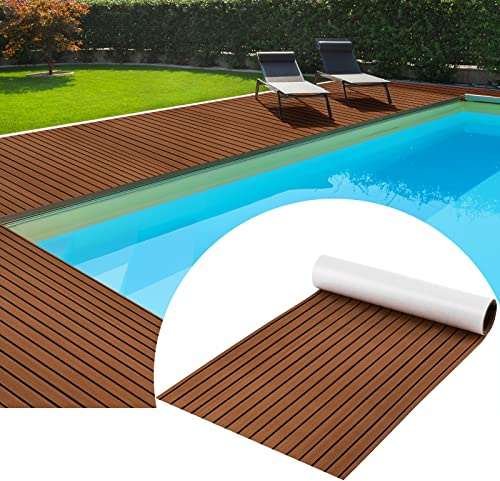 COSTWAY Bodenbelag für Boote Selbstklebend, 240 x 90 cm, Teak Eva Schaum Deckbeschläge, Rutschfester Teppich Matte, Bodenmatte für Yacht Schiffsdecks Kajak, Decking Sheet für Schwimmbad