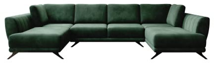 ALTDECOR Ecksofa in U-Form mit Schlaffunktion und Bettkasten mit Gasdruckfeder, Polstercouch Wohnlandschaft rückenecht gepolstert, ideal als Gästebett - LARC 362x191x90 cm Dunkelgrün