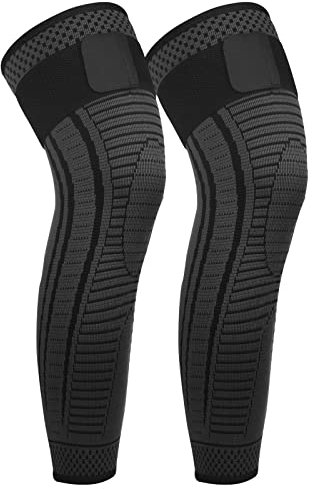 Ruilala Kniebandage Lang 2 Stück Kniestütze Kompression Atmungsaktiv für Männer Damen Lang Knieschützer Einstellbar für Laufen, Sport, ACL, Arthritis, Meniskus (Schwarz, M)