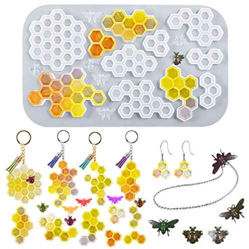 DIYBravo Epoxidharz Silikonform Bienenwabe + Biene Schlüsselanhänger Biene Epoxid silikon Untersetzer Formen Ohrring Resin Formen für Windspiel Ornament