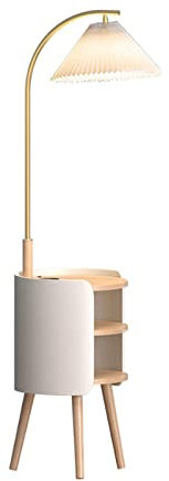 SYALEO Floor Lamp Lampadaire avec Table d'extrémité et Port de Charge USB Table de Chevet avec étagères et Station de Charge sans Fil Lampe sur Pied Moderne pour Chambre à Coucher Étudier