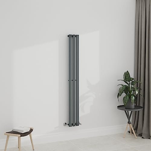 WarmeHaus Anthracite 1600x200mm Vertical Designer Column Radiator Single Grey Rectangular Flat Panel Tall Central Heating Radiators