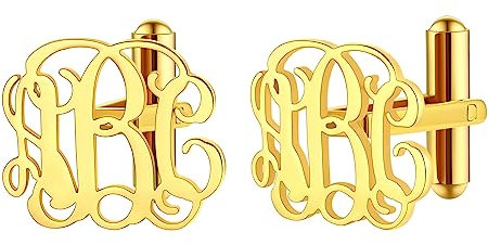 FindChic Individuelle Initialen Manschettenknöpfe für Männer Personalisieren Sie Manschettenknöpfe mit Buchstaben, Edelstahl Cufflinks mit Monogramm-Initiale, Gold