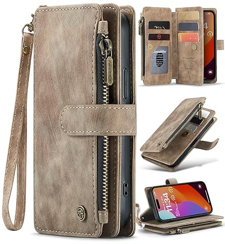 SeNool Hülle für iPhone 15 Pro, Klapphülle Handyhülle mit [Kartenfächer] [Ständer Funktion] [Magnetverschluss], Schutzhülle für iPhone 15 Pro - Braun