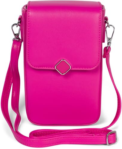 styleBREAKER Damen Box Bag Umhängetasche Einfarbig mit Magnetverschluss, 8 Kartenfächer mit Druckknopf, Crossbag 02012399, Farbe:Pink