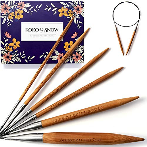 KOKO & SNOW Rundstricknadel Set - Bambus mit inspirierenden Sprüchen - 6er Stricknadeln Set (ohne Sprüche)