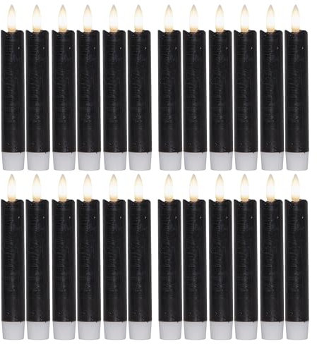 LED Stabkerzen 24 Stück ECHTWACHS SCHWARZ mit Timer Funktion 6 Stunden 15cm Höhe für Kerzen 2,2cm Durchmesser 2 AAA Batterien notwendig LED Stabkerzen 4er Set SCHWARZ (sechs Mal) bewegliche Flamme