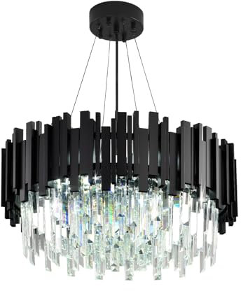 AHXIAOZN Modern Kronleuchter Kristall Leuchte,Kristall Deckenleuchte Schwarz für Esszimmer, Küche, Wohnzimmer, Schlafzimmer, Flur, Café,Bar9xE14 Lichter(55 * 55 Cm,Schwarz)