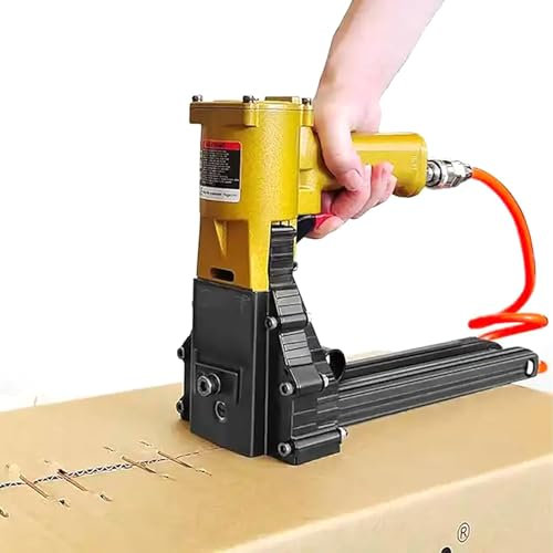Agrafeuse pneumatique pour boîte en carton, longueur et profondeur des clous réglables – Agrafeuse manuelle de fermeture de carton, parfaite pour fermer les cartons pliants – Pistolet agrafeuse en