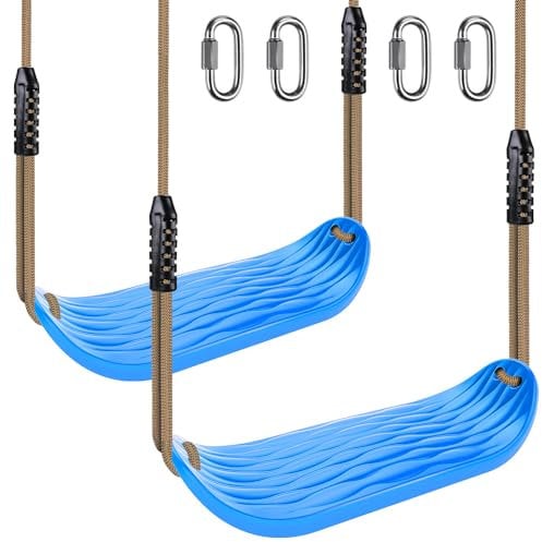 SELEWARE Lot de 2 balançoires antidérapantes en Plastique Robuste avec Corde réglable et mousquetons pour Enfants et Adultes, pour extérieur et intérieur, Bleu