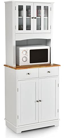 GOPLUS Küchenschrank hoch, Küchenvorratsschrank mit 2 Schubladen und Türen, Küchenbuffet mit verstellbaren Regalen, Vitrinenschrank Buffetschrank Kommode für Esszimmer Küche, 68 x 40 x 170 cm, Weiß