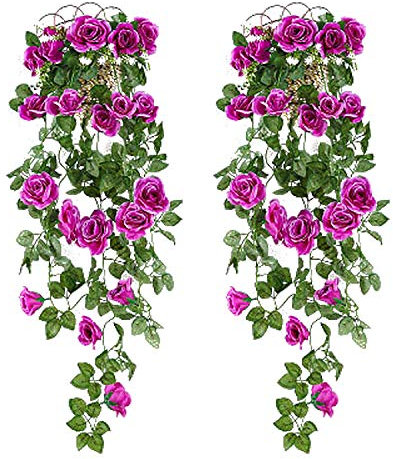 NIBESSER 2 Stück Kunstblumen Künstliche Hängepflanze Hängend Wie Echt 95cm Blumen Rebe Balkonpflanzen Plastikpflanzen Wanddekoration für Küche Zimmer Wand Balkon Fenster,lila