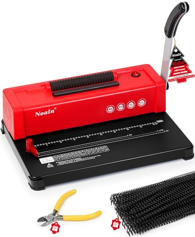 46 Hole Binding Machine Spiral Binding Machine Red DIY Bookbinding Kits with Electric Coil Insert, 4:1 Pitch 500 Sheets with 100 Comb Binding Combs for School, Office, Home