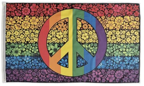 Bandiera della pace, bandiera dei fiori, bandiera arcobaleno, 150 x 90 cm, bandiera pace fiori